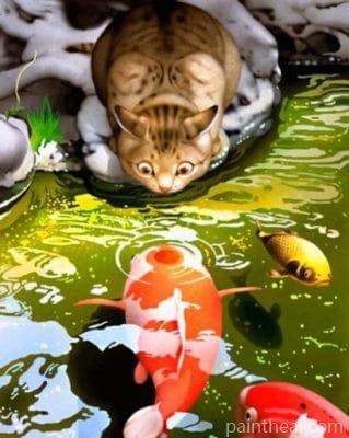 Cat Watching Koi Fish Painting By Numbers Kits