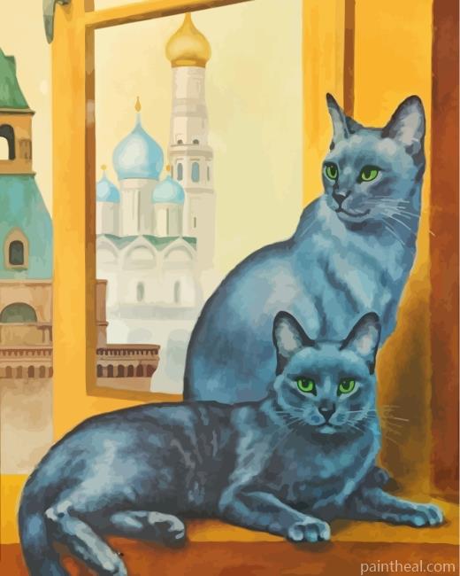 Cute Russian Blue Cats Painting By Numbers Kits
