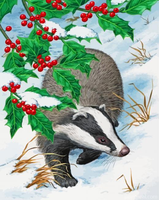 Badger In Snow Painting By Numbers Kits