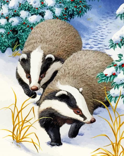 Badgers Animals In Snow Painting By Numbers Kits
