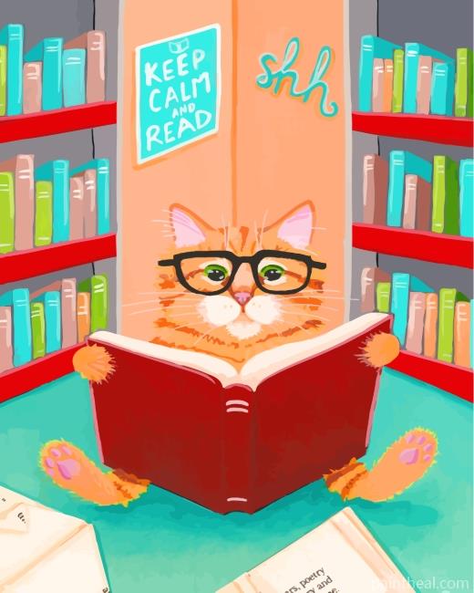 Cat In Library Painting By Numbers Kits