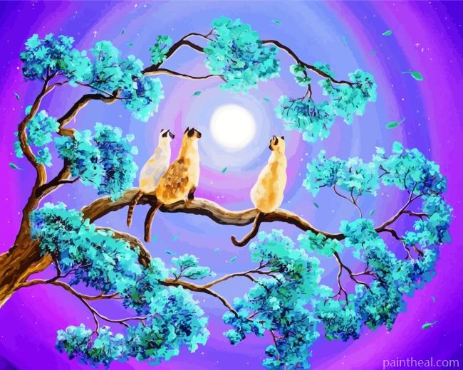 Siamese Cats In Moonlight Painting By Numbers Kits