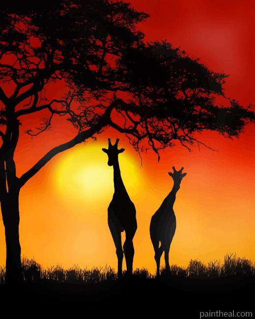 Giraffes Sunset Painting By Numbers Kits