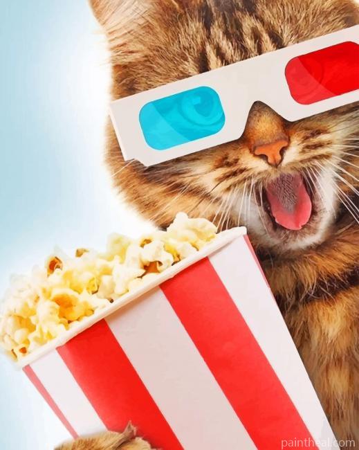 Cat Watching Movie Painting By Numbers Kits