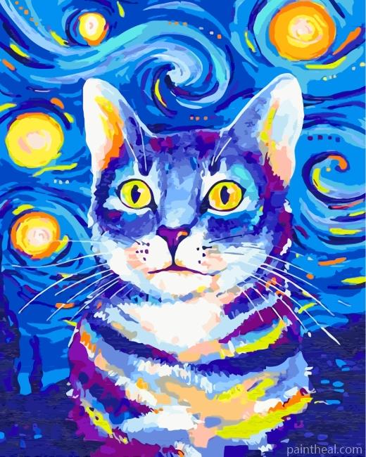 Starry Night Cat Painting By Numbers Kits