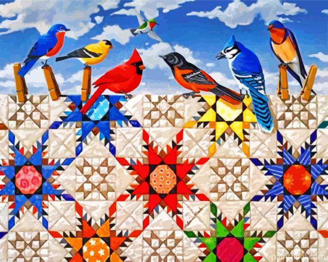 Birds And Quilt On clothesline Painting By Numbers Kits