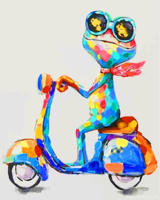 Frog On Scooter Painting By Numbers Kits