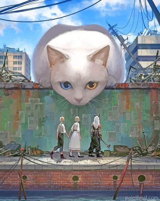 Big White Cat Painting By Numbers Kits