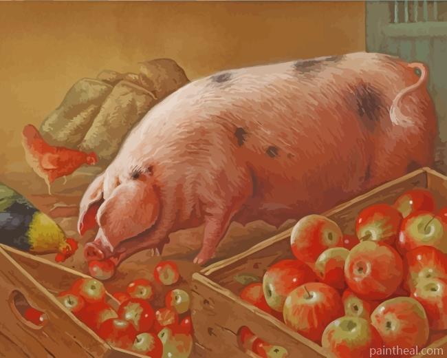 Pig Eating Apples Painting By Numbers Kits