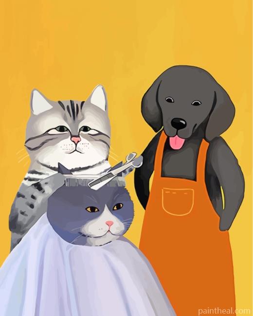 Barber Dog And Cat Painting By Numbers Kits