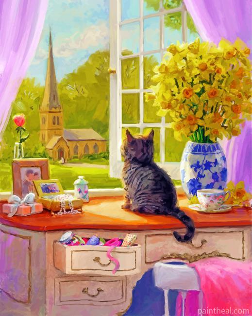 Kitten By Window Painting By Numbers Kits