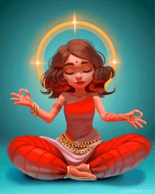 Indian Girl Doing Meditation Painting By Numbers Kits
