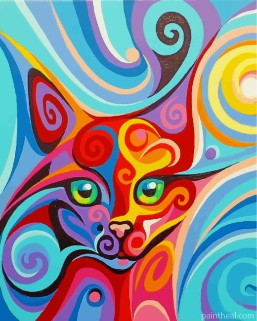 Abstract Colorful Cat Painting By Numbers Kits