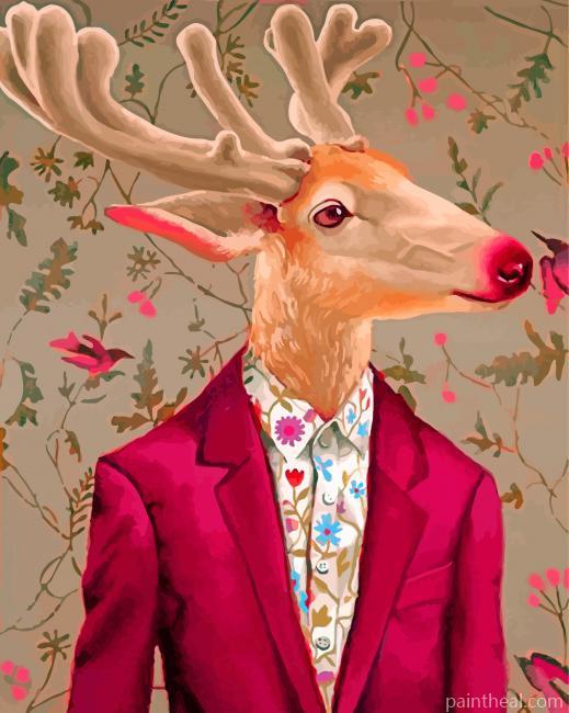 Deer Wearing Red Painting By Numbers Kits