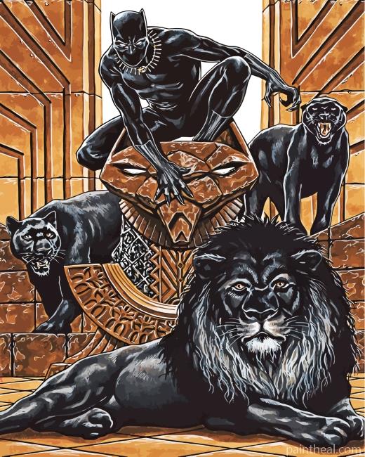 Black Panthers And Black Lion Painting By Numbers Kits