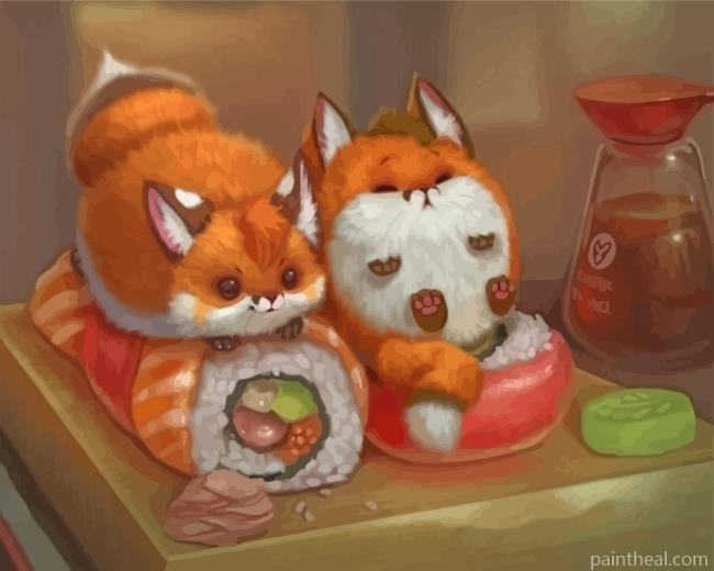 Red Foxes And Sushi Painting By Numbers Kits