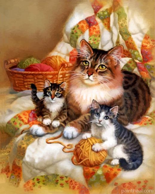 Cat mama And Babies Painting By Numbers Kits