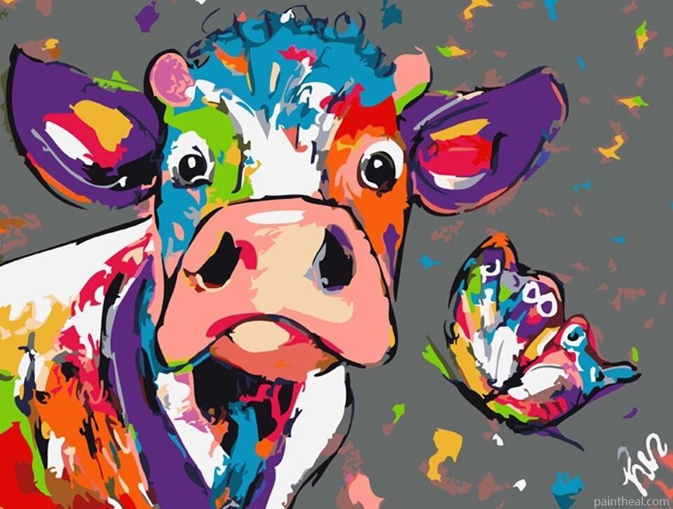 Colorful Cow With Butterfly Animals Painting By Numbers Kits