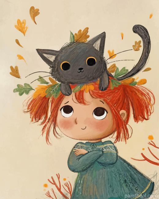 Little Girl And Cat Painting By Numbers Kits