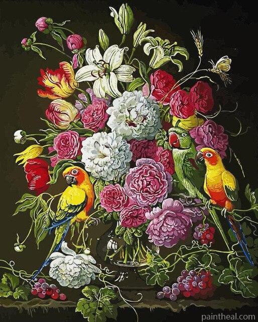 Parrot in Roses Flowers Painting By Numbers Kits