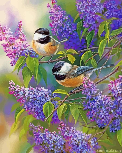 Chickadees And Lilacs Painting By Numbers Kits