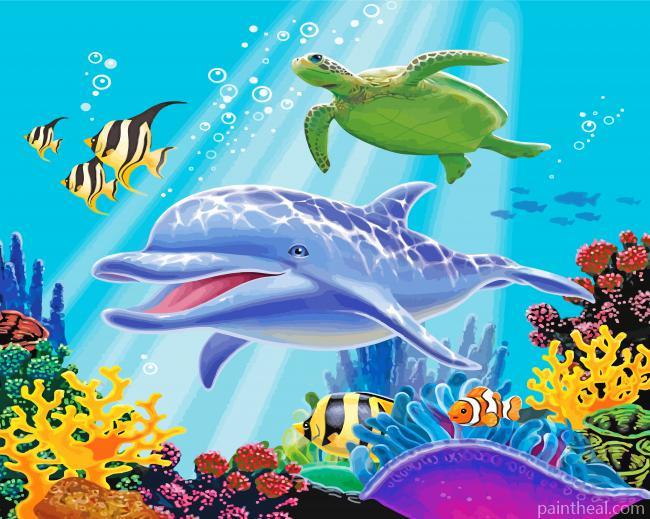 Dolphin And Turtle Under Sea Painting By Numbers Kits