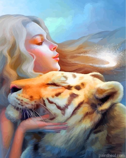 Lady With Tiger Painting By Numbers Kits