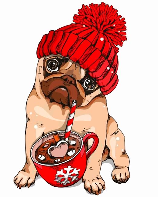 Pug Dog Drinking Coffee Painting By Numbers Kits