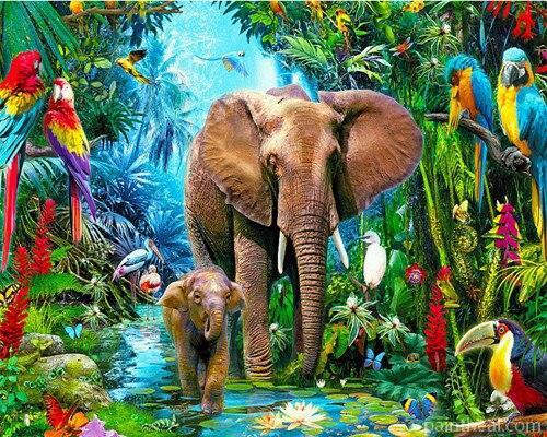 Elephants in The Jungle Animals Painting By Numbers Kits