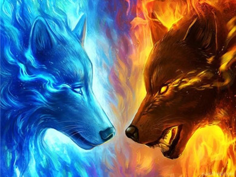 Fire and Ice Wolf Animals Painting By Numbers Kits
