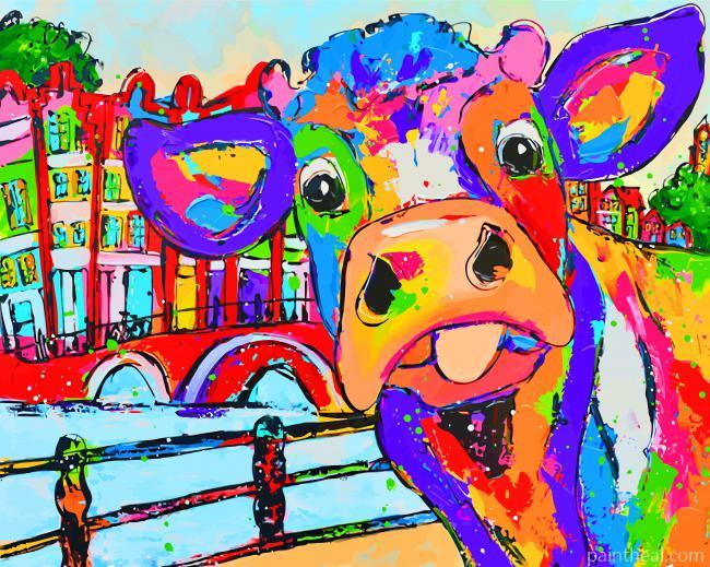 Colorful Cow In Amsterdam Painting By Numbers Kits