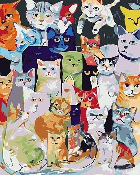Group of Cats Animals Painting By Numbers Kits