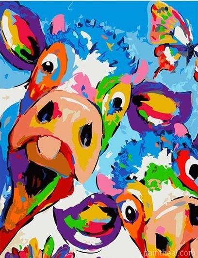 Exotic Colorful Cows Animals Painting By Numbers Kits