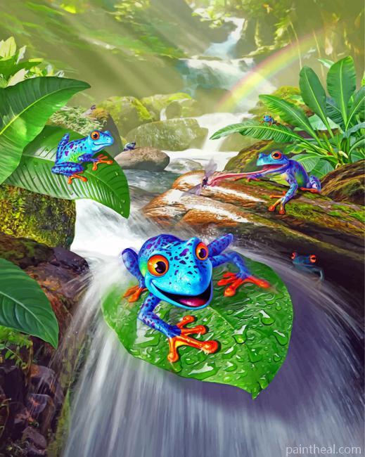 Frogs In Waterfall Painting By Numbers Kits