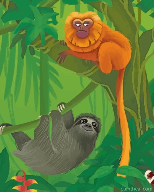 Sloth And Monkey Painting By Numbers Kits