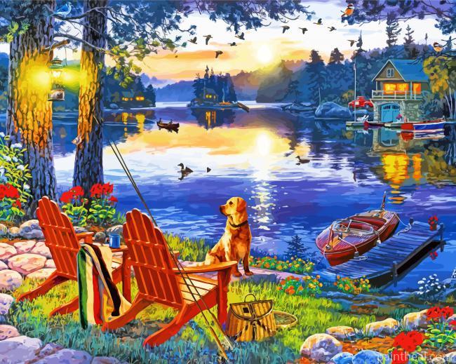 Dog By Lake Painting By Numbers Kits