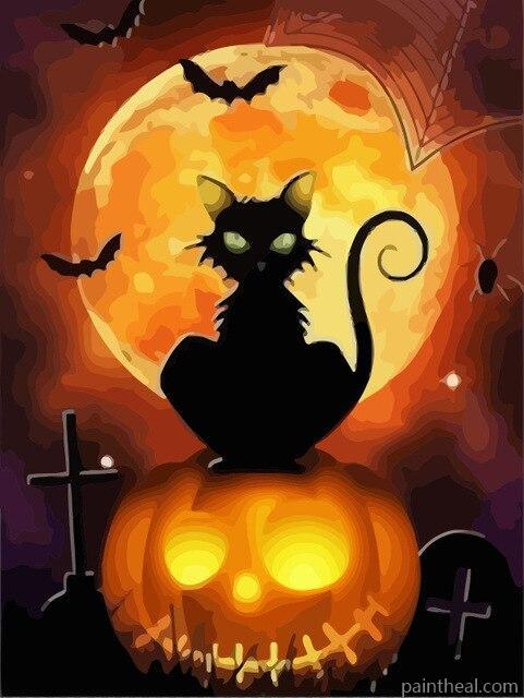 Halloween Cat Animals Painting By Numbers Kits