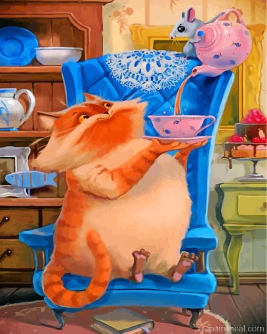 Cat Drinking Tea Painting By Numbers Kits