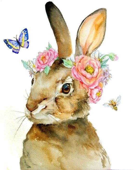 Bunny With Flowers Around Ears Animals Painting By Numbers Kits