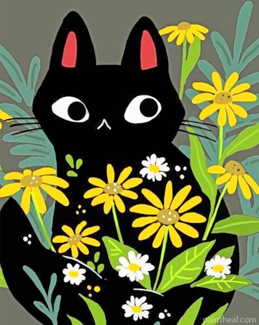Black Cat With Flowers NEW Painting By Numbers Kits