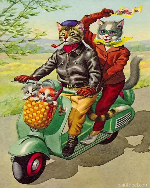 Cats On Motorcycle Painting By Numbers Kits