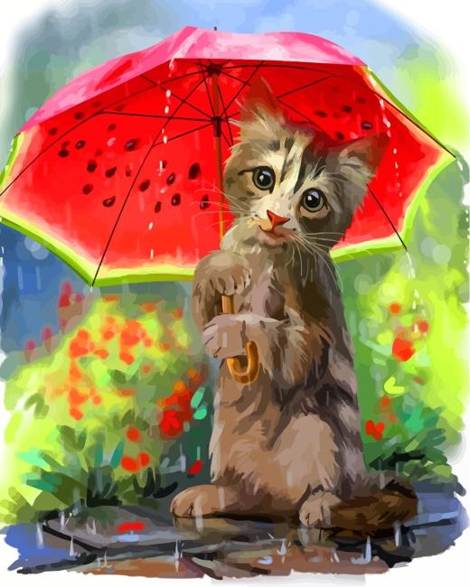 Cat And Watermelon Umbrella Painting By Numbers Kits