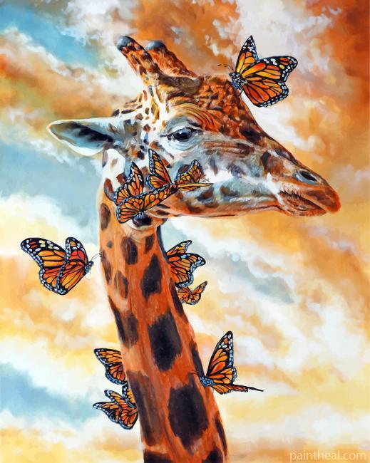 Giraffe And Butterflies Painting By Numbers Kits