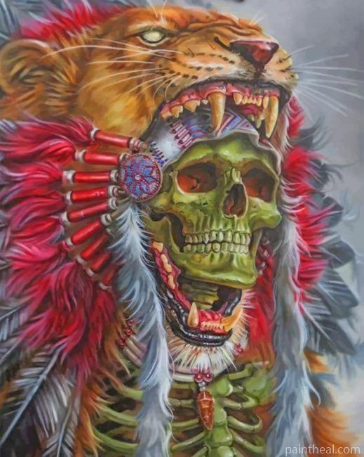 Native American Lion Skull Painting By Numbers Kits