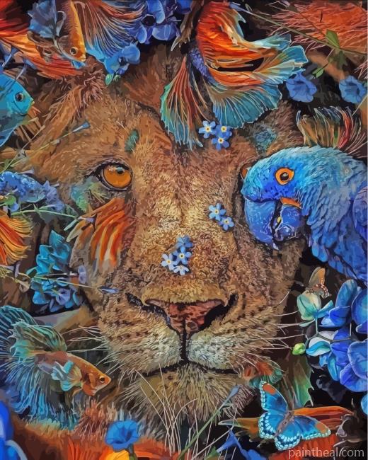 Lion Parrots And Fishes Painting By Numbers Kits