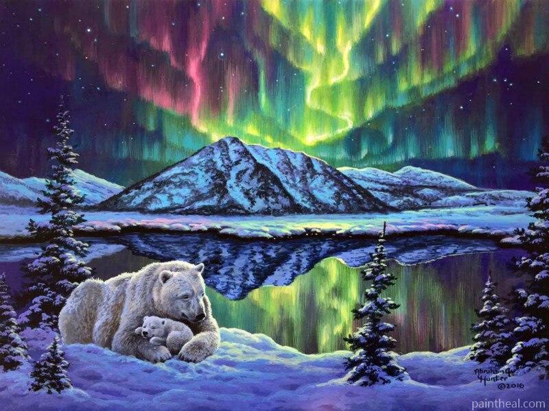 Polar Bears in northern lights Animals Painting By Numbers Kits