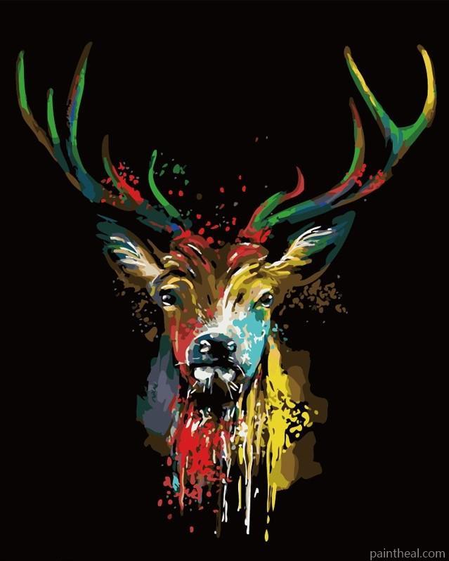 Colored Deer in Dark Animals Painting By Numbers Kits