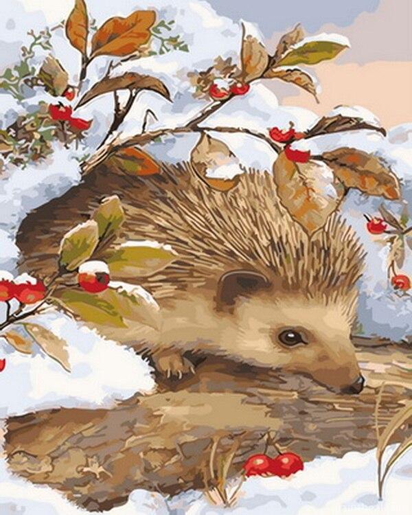 Winter Hedgehog Animals Painting By Numbers Kits