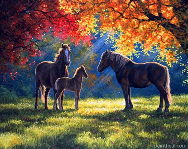 Horse Under Autumn Tree Animals Painting By Numbers Kits