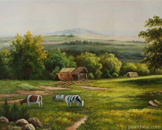 Cow Farm Landscape Painting By Numbers Kits